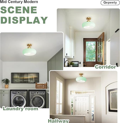 2-Pack Industrial Mint Green Flush Mount Ceiling Light Farmhouse Hallway Light Fixtures Glass Chandelier Vintage Farmhouse Lighting for Hallway Living Room Kitchen Entryway