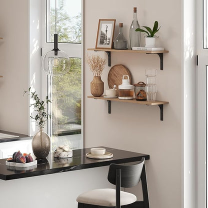 DINZI LVJ Long Wall Shelves, 31.5 Inch Wall Mounted Shelves Set of 2, Easy-to-Install, Floating Storage Ledges with Sturdy Metal Brackets for Living Room, Bathroom, Bedroom, Kitchen, Natural