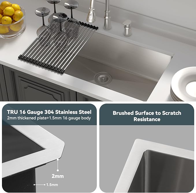 Lordear 36 inch Undermount Kitchen Sink 16 Gauge Large Stainless Steel Single Bowl Under Counter Kitchen Sinks Deep Basin 36x19x10 Inch Handmade