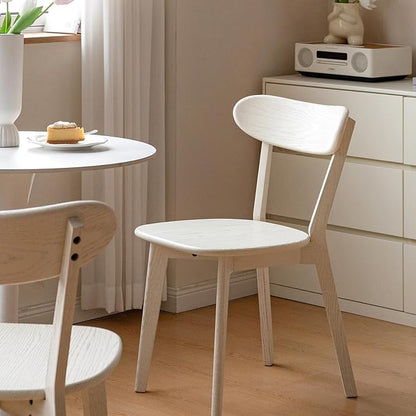 White Solid Wood Dining Chair,FAS Grade Oak Dining Chair Single,Sturdy Curved Backrest & Outer Sword-Leg Design in White Finish for Dining Room,Cafe, and Modern Home Kitchen,400 lb Capacity