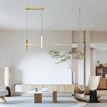 KCO Gold Linear Pendant Lighting Modern LED Dimmable Chandelier Kitchen Island Light Mid Century Sputnik Chandelier Minimalist Adjustable Hanging Lamp for Dining Living Room