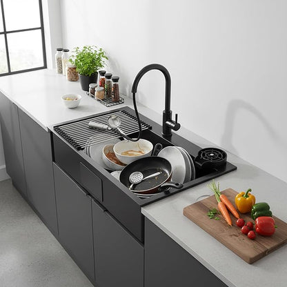Kitchen Sink, 304 Stainless Steel Sink, Single Bowl, Drop In Kitchen Sink with Complete Accessories, Perfect for Homes, Apartments, and Modern Kitchens in All Settings(Gunmetal, 30 * 18 in)
