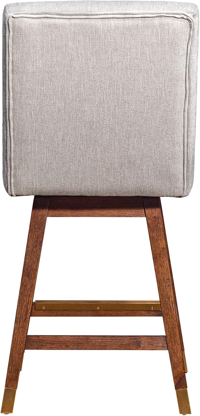 Armen Living Stancoste Modern Farmhouse 26" Seat Height Swivel Bar Stool for Kitchen Island Counter in Brown Oak Wood with Beige Fabric