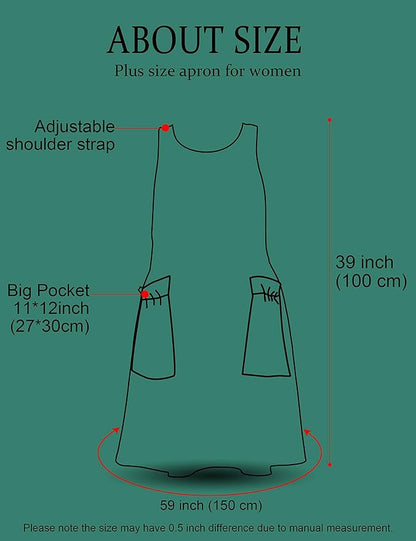 Big Plus Size Aprons for Women with Pockets Cotton Linen Baking Kitchen Cooking