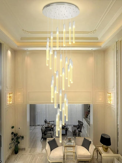 Flashing God High Ceiling Chandeliers Long Spiral Chandeliers for Entryway H144inch Modern Crystal Chandelier for Staircase Foyer Living Room Sloped Ceilings Light Fixture