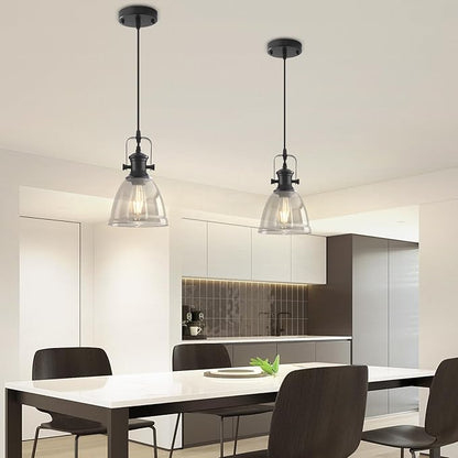 Black Pendant Lights Kitchen Island 2 Pack, 6.5" Modern Farmhouse Smoked Glass Pendant Light, Island Lights for Kitchen, Mini Pendant Lighting for Kitchen Island Dining Room