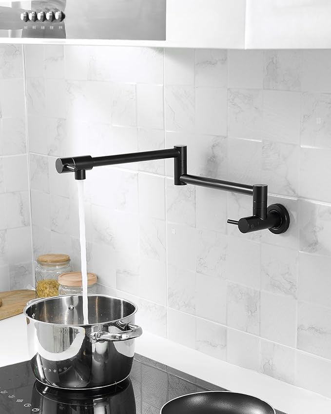 CENOSA Pot Filler Faucet Matte Black Commercial Wall Mount Stove Faucet Wall Mount Pot Filler Facuet