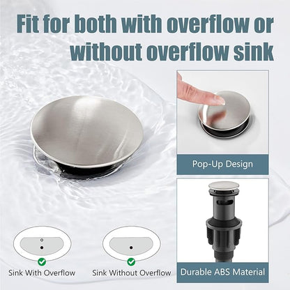 Aolemi 4 Inch Centerset Bathroom Sink Faucet Vintage 2 Cross Handle RV Mixer Tap Basin Vanity Lavatory Utility for Sink 3 Hole Include Hoses Pop Up Drain Faucet Handle with Label Brushed Nickel