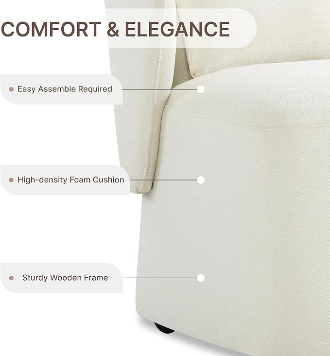 KISLOT Upholstered Dining Chairs with Wheels, Easy Assembly Stain Resistant Fabric Modern Barrel Armchair with Lumbar Cushion, Dining Room Chairs for Kitchen Living Room Bedroom, Beige, Set of 4