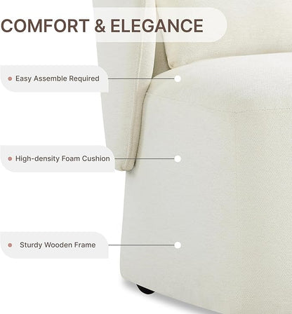 KISLOT Upholstered Dining Chairs with Wheels, Easy Assembly Stain Resistant Fabric Modern Barrel Armchair with Lumbar Cushion, Dining Room Chairs for Kitchen Living Room Bedroom, Beige, Set of 4