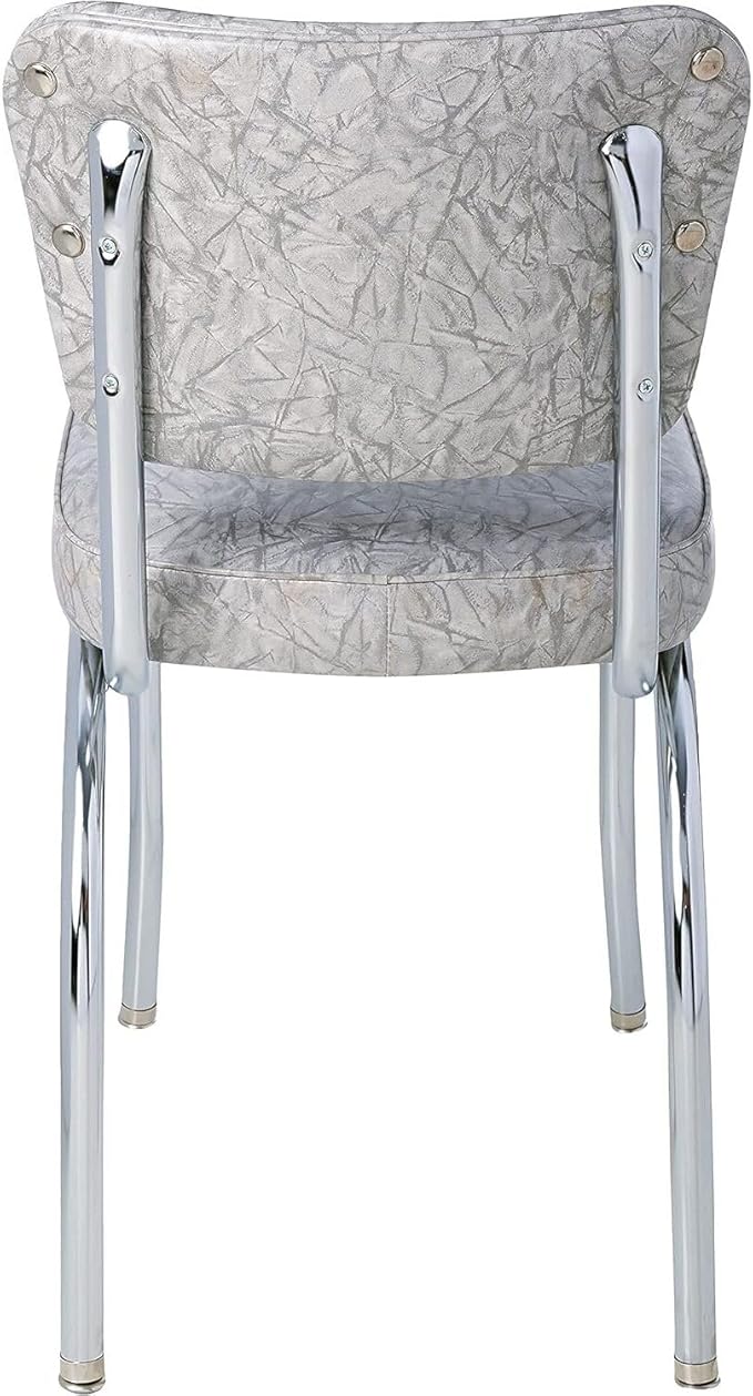HomeStock Diner Chair - Vinyl Seat, Chrome Frame - Fully Assembled Bistro Kitchen Chair Cracked Ice Grey
