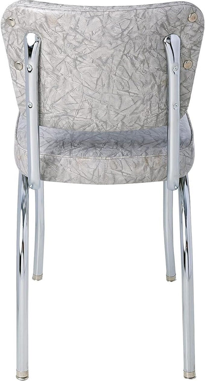 HomeStock Diner Chair - Vinyl Seat, Chrome Frame - Fully Assembled Bistro Kitchen Chair Cracked Ice Grey