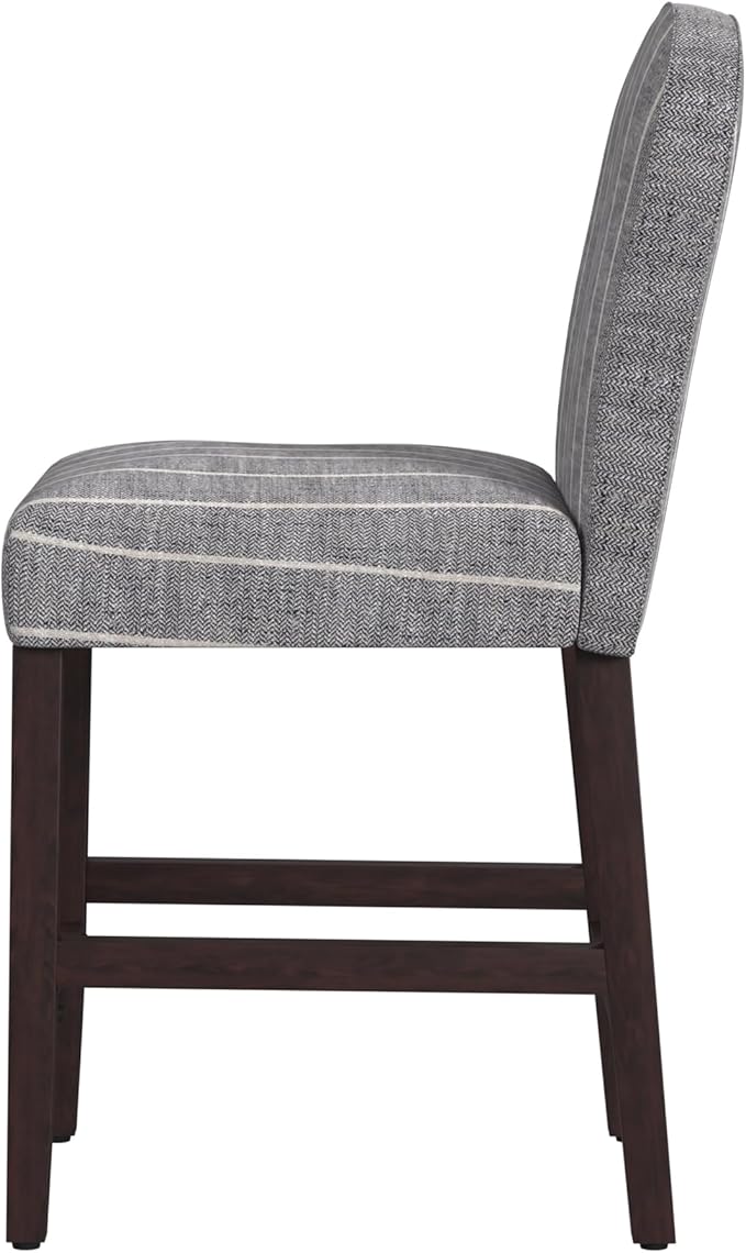 HomePop Home Decor |Rounded Back Upholstered Counterstool | 24 Inch Bar Stools | Decorative Home Furniture, Midnight Gray Woven Stripe
