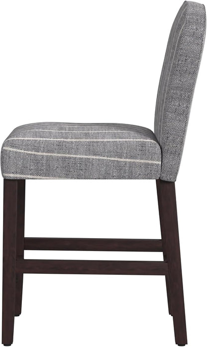 HomePop Home Decor |Rounded Back Upholstered Counterstool | 24 Inch Bar Stools | Decorative Home Furniture, Midnight Gray Woven Stripe