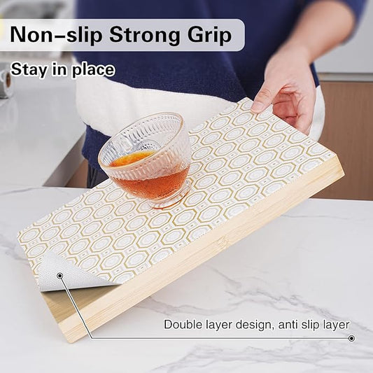 Drawer and Shelf Liner for Kitchen Cabinet,Non-Adhesive Cabinet Liner 12in x 30FT,Waterproof Shelf Paper Non-Slip Mats Cupboard Liners Contact Protect Dresser/Shelves/Table-Gold Octagonal