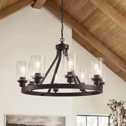 Lanhall 8-Light Farmhose Chandelier for Dining Room Light Fixture Oil Rubbed Bronze Kitchen Pendant Light Round Rustic Ceiling Hanging Lighting with Glass Globes Adjustable Height Metal E26