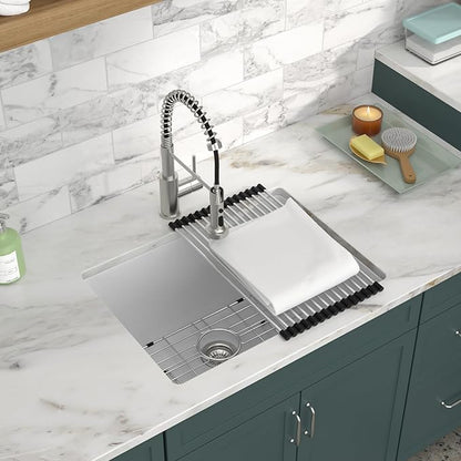 24 Inch Undermount Laundry Sink, White Granite Composite Quartz Sink, 12 Inch Deep Single Bowl Utility Sink, Non-Porous, Stain Resistant, Easy to Clean, Modern Sink for Laundry Room