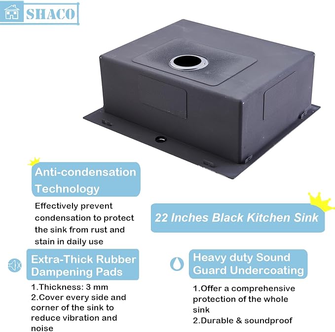 SHACO 22x18 Inch Drop In Bar Sink, 22 Inch Outdoor RV Laundry Utility Sink,16 Gauge Stainless Steel Single Bowl Brushed Nickel Small Kitchen Prep Sink with Strainer Drain