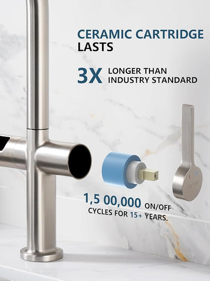 Lefton Touchless Pull-Out Kitchen Faucet, Hands Free Motion Sensor Activated, Battery-Free Temperature Display, KF2206 (Contemporary, Brushed Nickel)