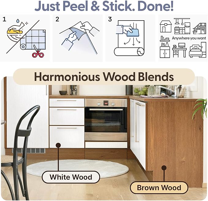 Brown Wood Grain Contact Paper, 17.3" x 118" Peel and Stick Wallpaper, Self-Adhesive Thick Vinyl Wrap for Kitchen Cabinets, Countertop, Furniture, Waterproof DIY Decor