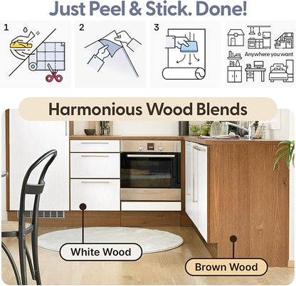 Brown Wood Grain Contact Paper, 17.3" x 118" Peel and Stick Wallpaper, Self-Adhesive Thick Vinyl Wrap for Kitchen Cabinets, Countertop, Furniture, Waterproof DIY Decor