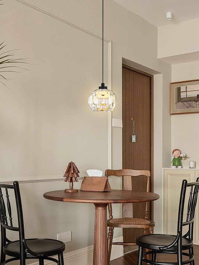 Black LED Crystal Ball Pendant Light Kitchen Island, Crystal Chandeleir Bedroom Bedside Hanging Crystals Ceiling Light