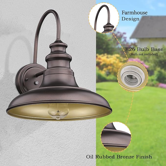 Dusk to Dawn Sensor Outdoor Barn Light Fixture Outdoor Wall Sconce Farmhouse Wall Mount Lights Exterior Light Fixture Bronze Finish Industrial Wall Lantern for Porch, Entryways, 4 Pack