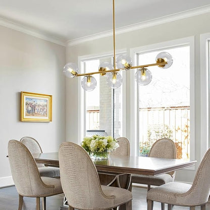 KCO Lighting 7-Light Clear Glass Globe Sputnik Chandelier Mid Century Modern Pendant Hanging Light Gold Brass for Kitchen Island Dining Living Room
