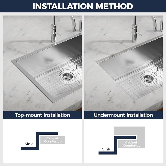 33 Undermount Kitchen Sink Modern - 33x22 Drop-in Kitchen Sinks, 18 Gauge 304 Stainless Steel Workstation Sink, Deep Single Bowl, Dual Mount, Handmade Basin, 9 Inch Deep, Built-In Accessories