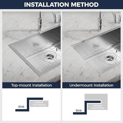 33 Undermount Kitchen Sink Modern - 33x22 Drop-in Kitchen Sinks, 18 Gauge 304 Stainless Steel Workstation Sink, Deep Single Bowl, Dual Mount, Handmade Basin, 9 Inch Deep, Built-In Accessories