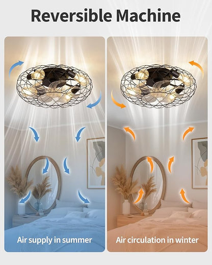 KDG 19.7″ Retro Low Profile LED Ceiling Fans with Light, Reversible Ceiling Fans Flush Mount with Remote and 6 Speeds, E26 Base Buld for Bedroom, Dinning Room, Kids Room, Kitchen
