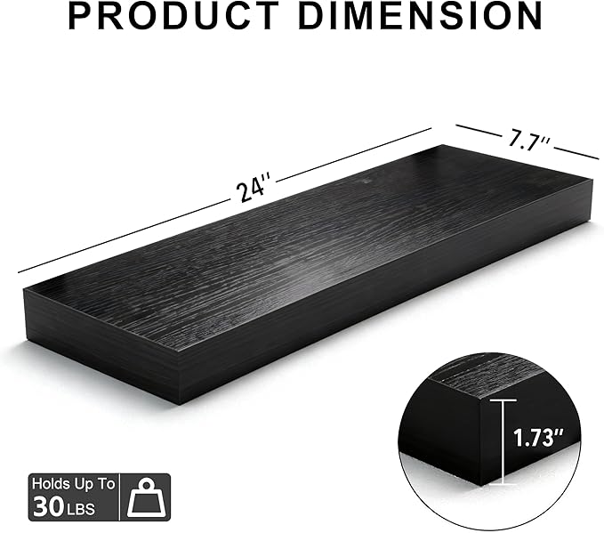 Floating Shelves for Wall,Over The Toilet Storage Cabinet-Set of 2 Black 24 Inch.Wall Shelves for Bathroom,Bedroom,Living Room,Kitchen-Modern Helf Display Organizer&Decor(Black,2pcs)