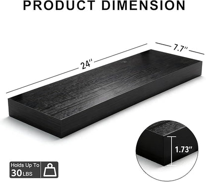 Floating Shelves for Wall,Over The Toilet Storage Cabinet-Set of 2 Black 24 Inch.Wall Shelves for Bathroom,Bedroom,Living Room,Kitchen-Modern Helf Display Organizer&Decor(Black,2pcs)