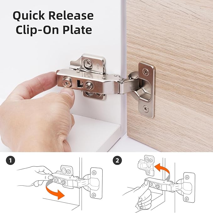 DecoBasics Full Overlay European Soft Close Cabinet Hinges for Kitchen Cabinets (30 Pcs) -105° Frameless Concealed Cabinet Door Hinge -7 Way Adjustability & Clip on Plate for Easy Installation