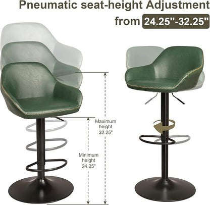 Glitzhome 3-Piece Pub Table and Chairs, Square Bar Height Adjustable Swivel PU Leather Bar Stools Set of 2, Rustic Dining Room Tables for Kitchen Island Bistro Office Living Room Small Space