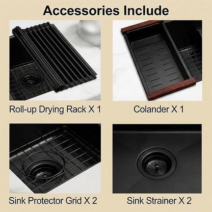32 inch Double Bowl Kitchen Sink,Black Undermount Kitchen Sink 32 X 18 inch,16 Gauge Stainless Steel Undermount Sinks,Special Low-Divide Design