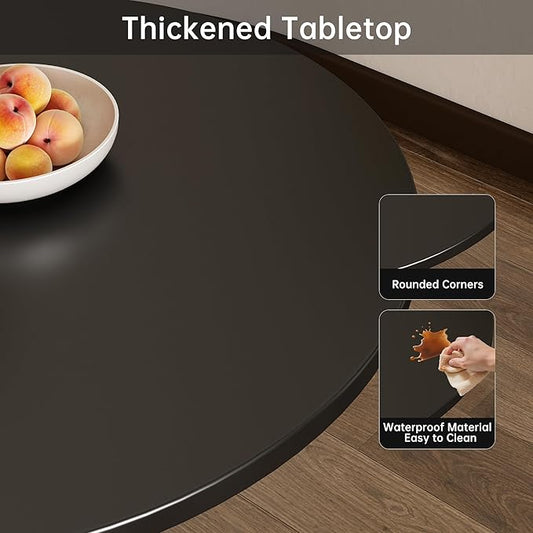 Round Dining Table 30.5" Circle Tulip Table with Wood Thickened Tabletop & Sturdy Metal Pedestal Mid Century Modern Leisure Bistro Kitchen Tables 4 People Small Places Living Room Cafe,Black