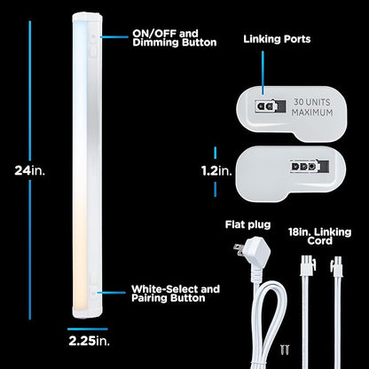 Enbrighten 24 inch Plug-in Under Cabinet Lights, 1560 Lumens, Five White Settings from (2700K-6500K), Full Range Dimmable, One-Touch Sync Control, Linkable Under Counter Lights for Kitchen 82786-T1