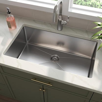 MSI Undermount Stainless Steel 32 in. x 19 in. Single Bowl Handcrafted Kitchen Sink, Strainer, and Grid