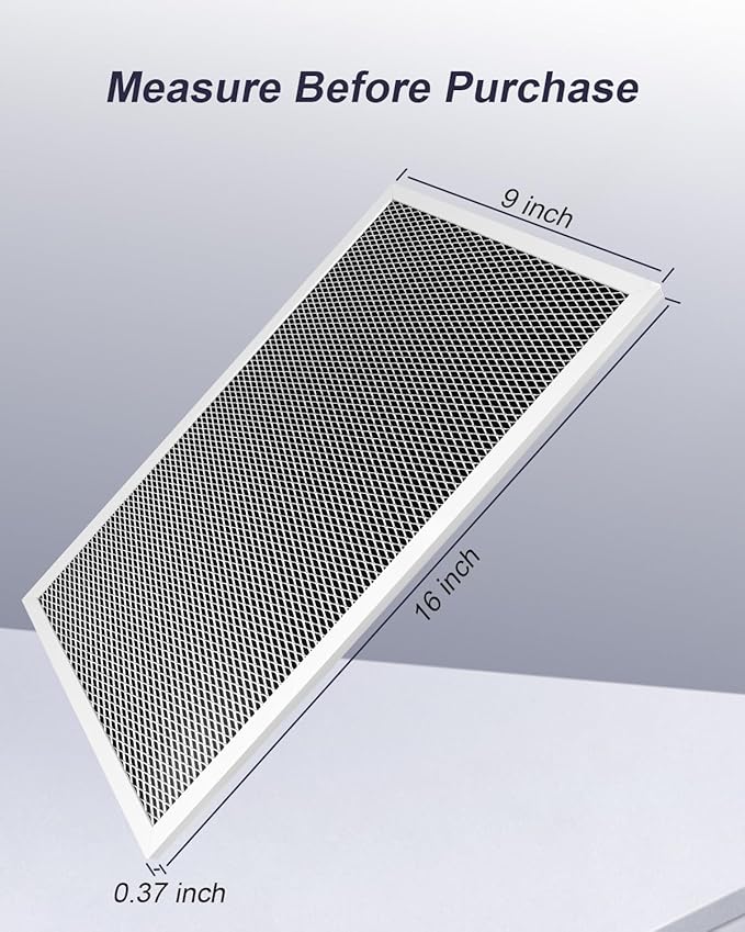 Range Hood Charcoal Carbon Vent Filter Replacement, Activated Carbon Air Filter for Ductless Kitchen Use, Aluminum Frame, 9 x 16 x 0.37 Inches, 2 Pack