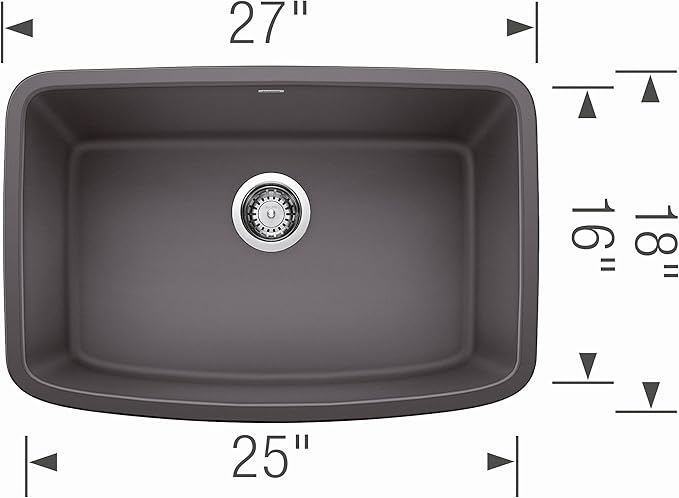 Valea 27 in. Single Bowl Kitchen Sink, Cinder