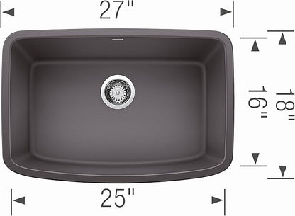 Valea 27 in. Single Bowl Kitchen Sink, Cinder