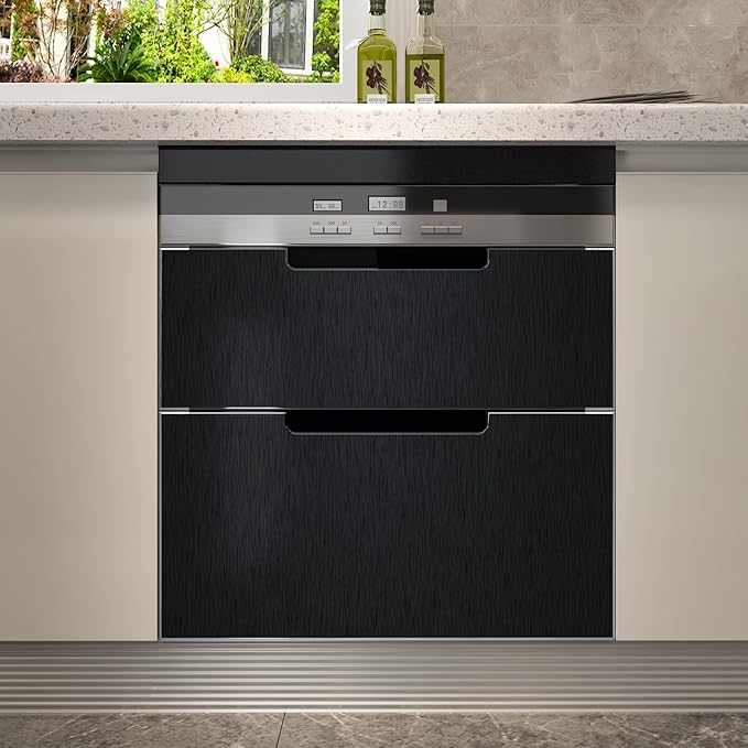 CRE8TIVE Brushed Black Stainless Steel Contact Paper for Appliances 24"x118" Black Peel and Stick Wallpaper Metallic Heat Resistant Waterproof Self Adhesive Vinyl for Kitchen Dishwasher Fridge Cabinet