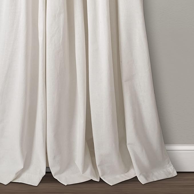 Lush Decor Linen Button Window Curtain Panel, Single, 40" W x 120" L, Linen - Country Curtains - Rustic Decor - Color Block Modern Farmhouse Curtains For Living Room, Bedroom & Dining Room