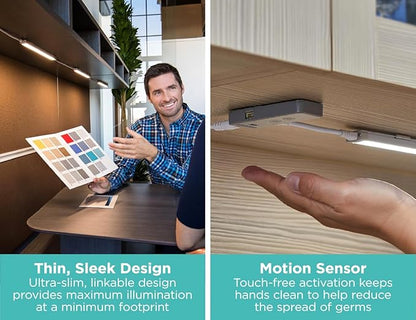 Black+Decker LED Under Cabinet Light Kit, Motion Sensor, Dimmable, Linkable, 3 Color Settings, Tool-Free, for Kitchen, Cabinets and Closets, (3) 9" Bars