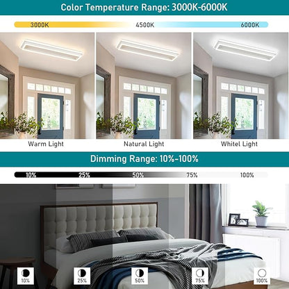 Dimmable Led Ceiling Light with Remote Control 31.5in Modern Linear Flush Mount Ceiling Lighting Fixture Acrylic Long Ceiling Lamp for Living Room Kitchen Dining Room Hallway (White)