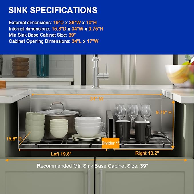 Dcolora 36 In. Undermount Double Bowl Kitchen Sink, 60/40 Low Divide Workstation, 16 Gauge 304 Stainless Steel Sink, 36" x 19" x 10" #DC-U7739