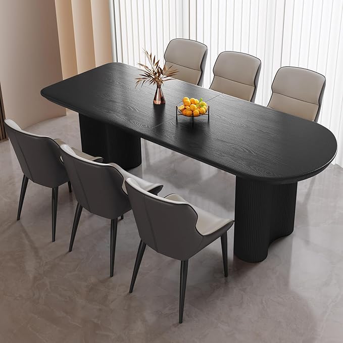 Dining Table Set for 6, Modern Kitchen Table with 6 Chairs, Dining Room Table Set for Kitchen,Dining Room,Home & Office (70.86" Black Table with 6 Chairs)