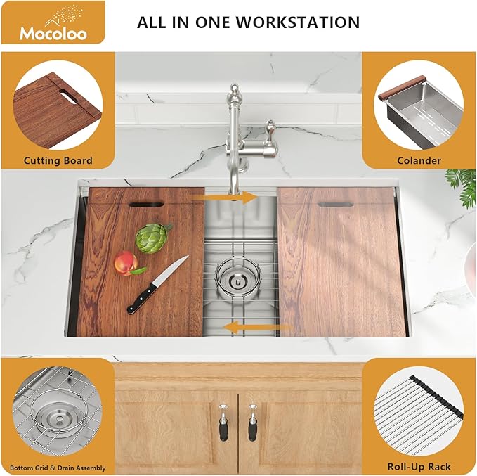 30 Inch Undermount Kitchen Sink - Mocoloo 30x19 Inch Stainless Steel Workstation Sink 16 Gauge Handmade Single Bowl 10" Deep Kitchen Sink