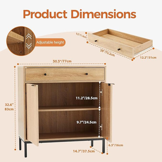 Mericonia Farmhouse Buffet Sideboard Cabinet with Storage, Fluted Coffee Bar with Doors and Adjustable Shelves, Modern Wood Cabinet for Kitchen, Livingroom (Fluted 2 Door, Natural) | with Drawer, Farmhouse, Kitchen Storage, with Doors, Adjustable Shelv...